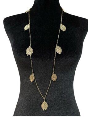 Boho Leaf Necklace Gold Tone Adjustable Length Women Fringe